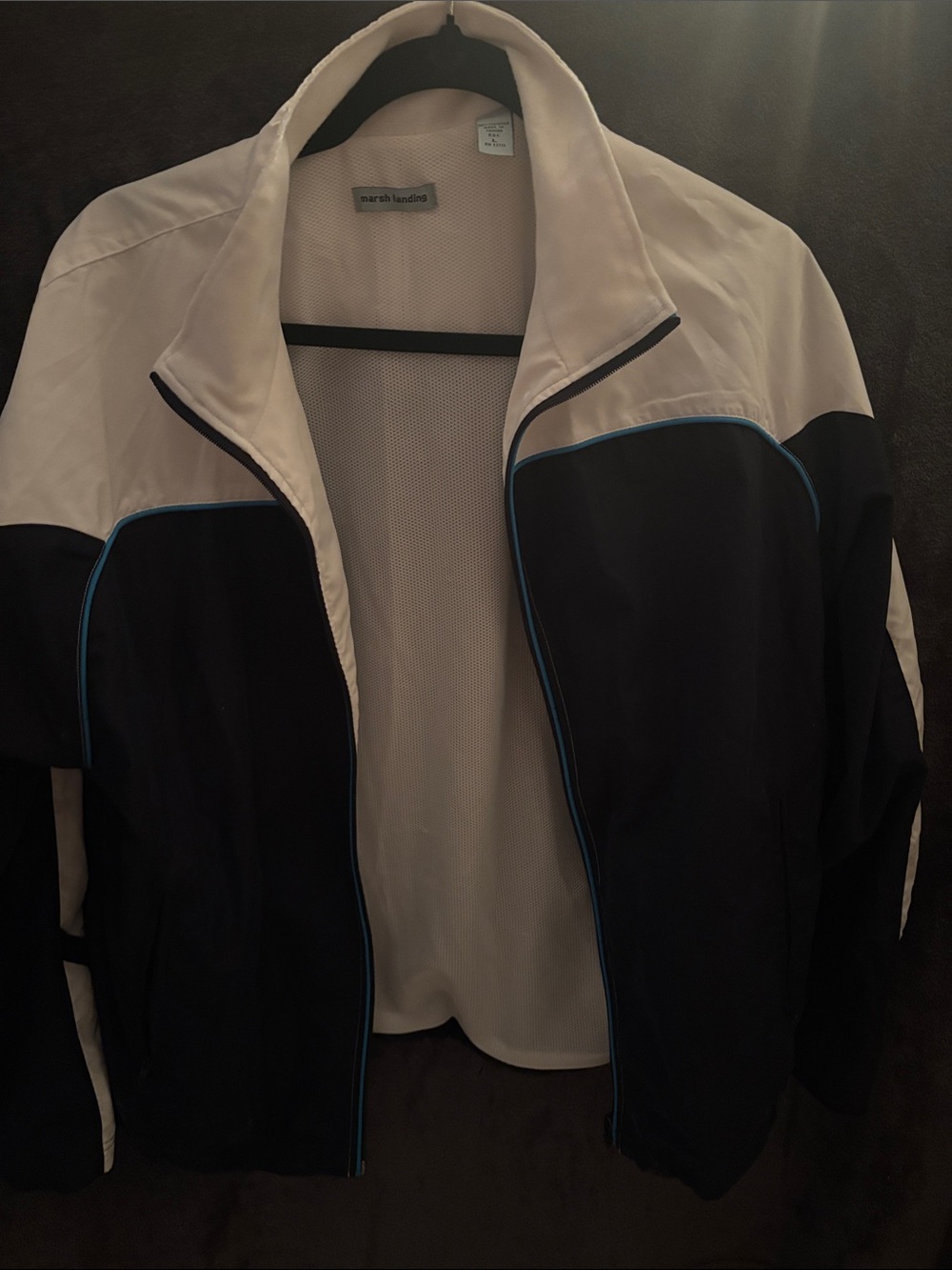 Marsh Landing Men's Black and White Windbreaker with Blue Piping